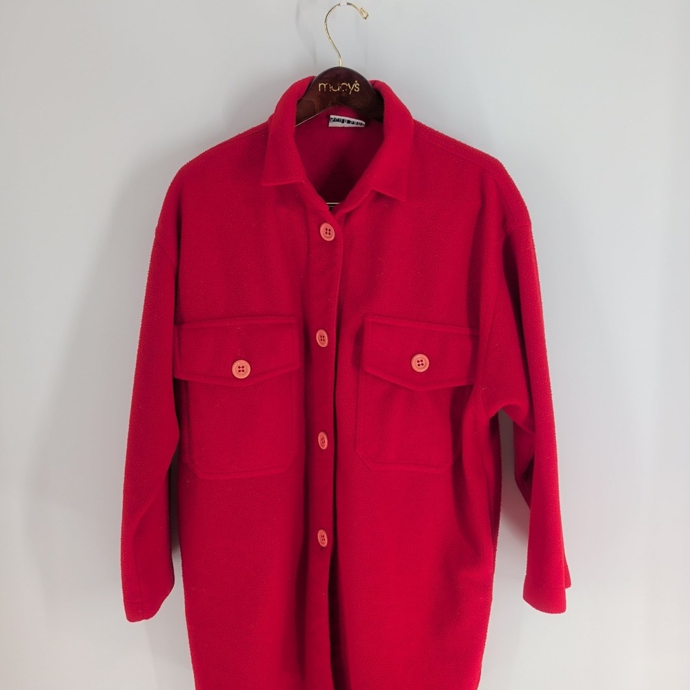 Sun'n Sand Long‎ Sleeve Pockets Wool Classic Button-Up Jacket Shirt Pink